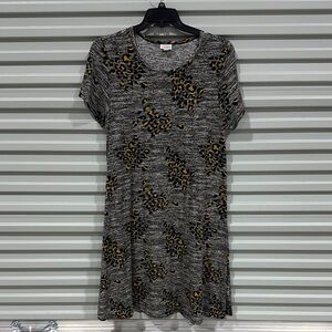 LuLaRoe Carly Gray Black and Mustard Leopard Print Midi Dress